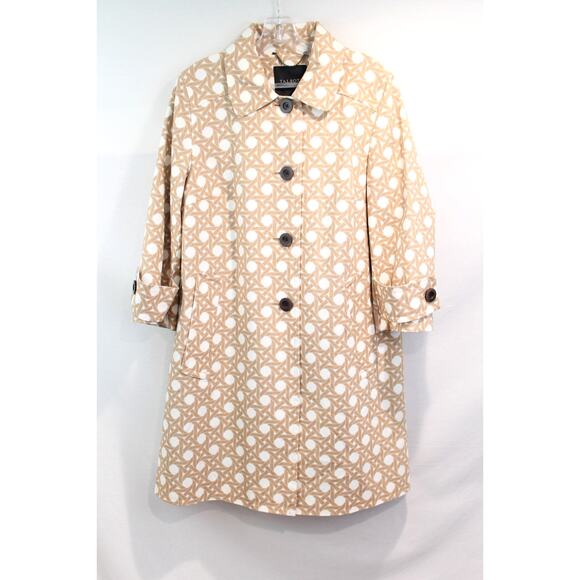 Talbots Jackets & Blazers - Talbots Trench Coat Womens size 14P Beige White Basketweave Collar Button Up